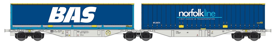 ACME 40382 - H0 - Containertragwagen Sggmrss BAS/norfolkline, Ep. V-VI, AAE